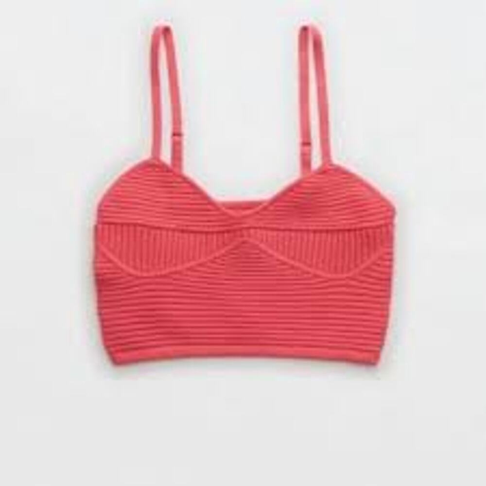AERIE Rib Sweater Knit Crop Top Pink Punch Cami Large L *Have Matching Bottom